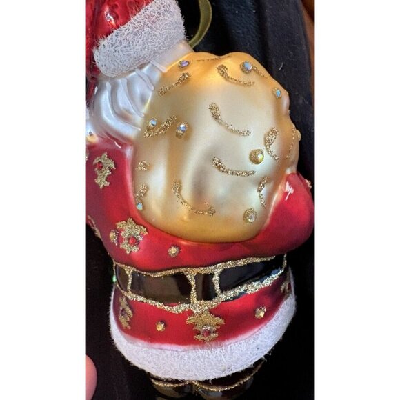 Santa Mouth Blown Hand Painted Christmas Glass Ornament Vintage with Crystals - Picture 9 of 13